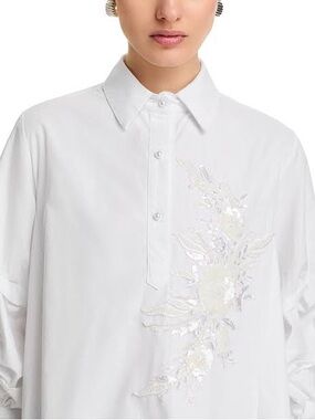Nancy Yang Beaded Puffed Sleeve Top – White – NWT